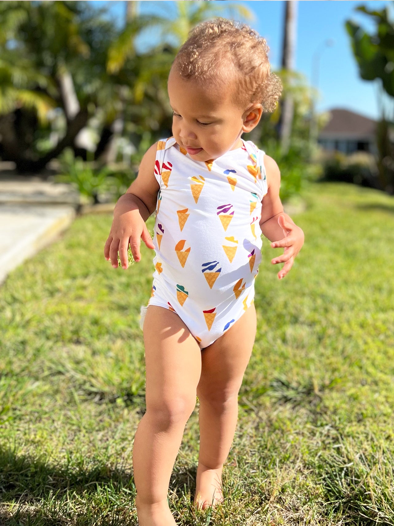Sleeveless Bamboo Bodysuit in You Scream Ice Cream